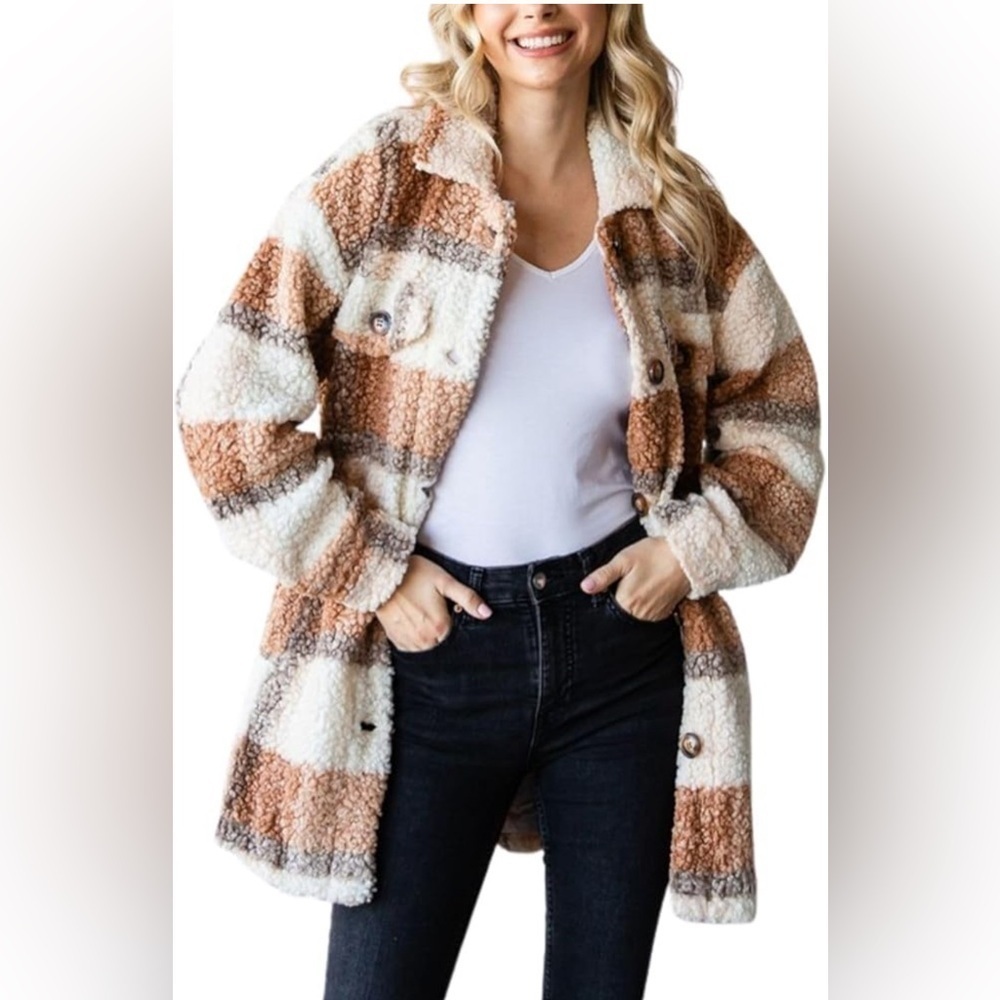 ILLA ILLA Plaid Textured Sherpa Shacket